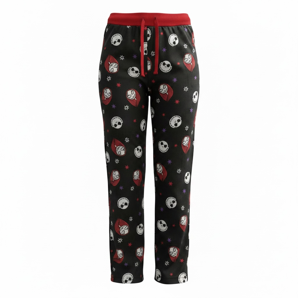 Disney The Nightmare Before Christmas Jack & Sally Allover Print Pajama Pants with Red Drawstring Waist