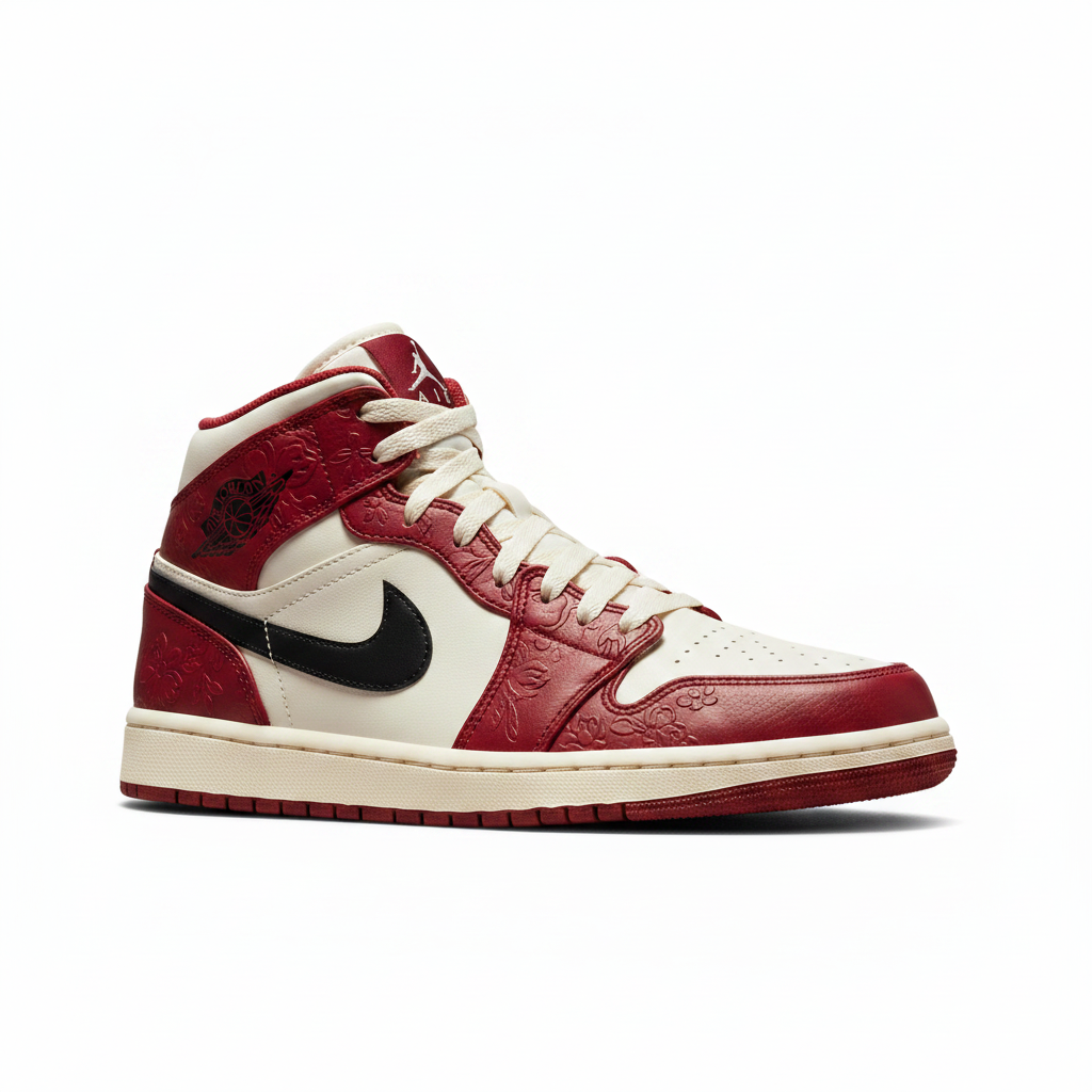 Air Jordan 1 Mid SE Team Red 3/4 View