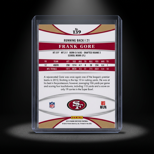 Frank Gore card back with dark spotlight background