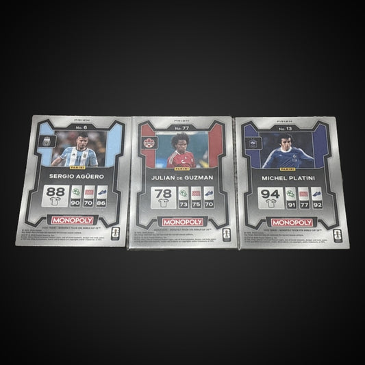 Gold Cracked Ice backs: Aguero No. 6, De Guzman No. 77, Platini No. 13